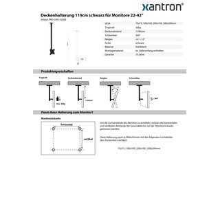 Deckenhalterung 119cm schwarz fr Monitore 22-42, Xantron PRO-CMS-S200B