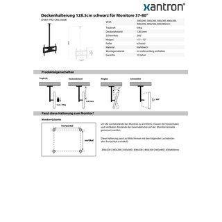 Deckenhalterung 128.5cm schwarz fr Monitore 37-80, Xantron PRO-CMS-S600B